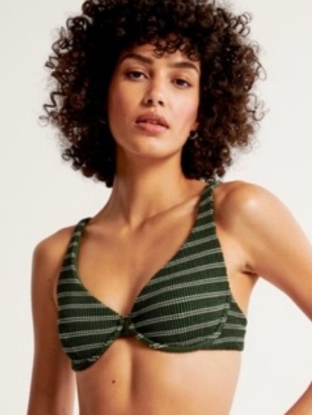 Abercrombie & Fitch Women's M Curve Love Bikini Top Green White Stripes
